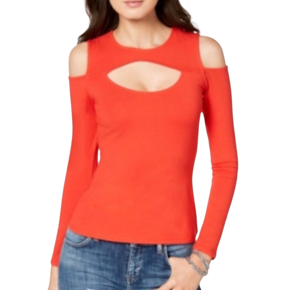 Guess Red Long Sleeve Cut Out Blouse